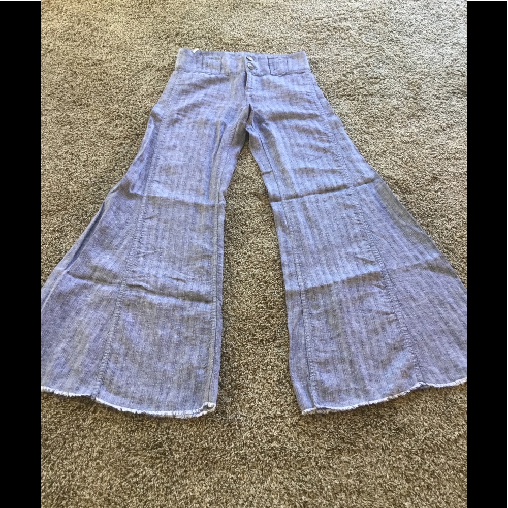 FREE PEOPLE EXTREME FLARE LINEN STRIPE PANTS 6